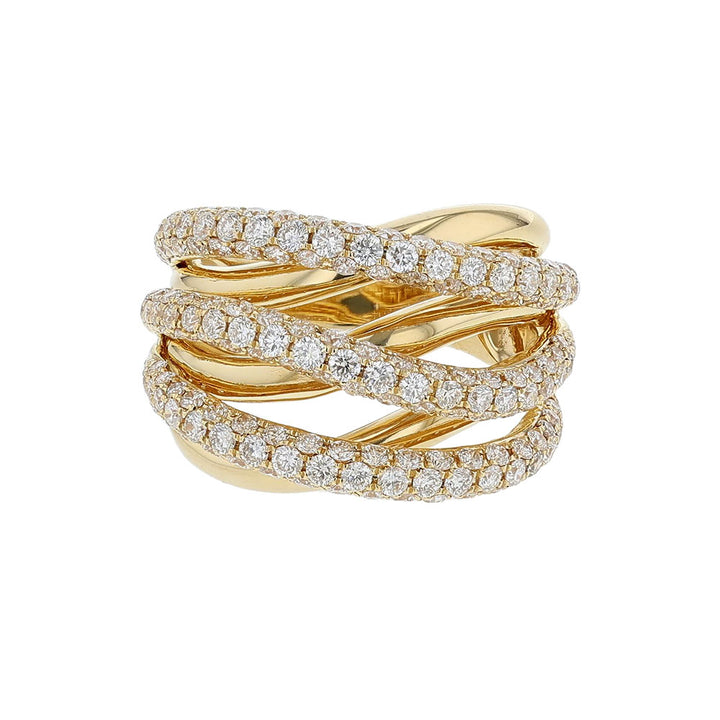18K Yellow Gold Woven Diamond Crossover Ring