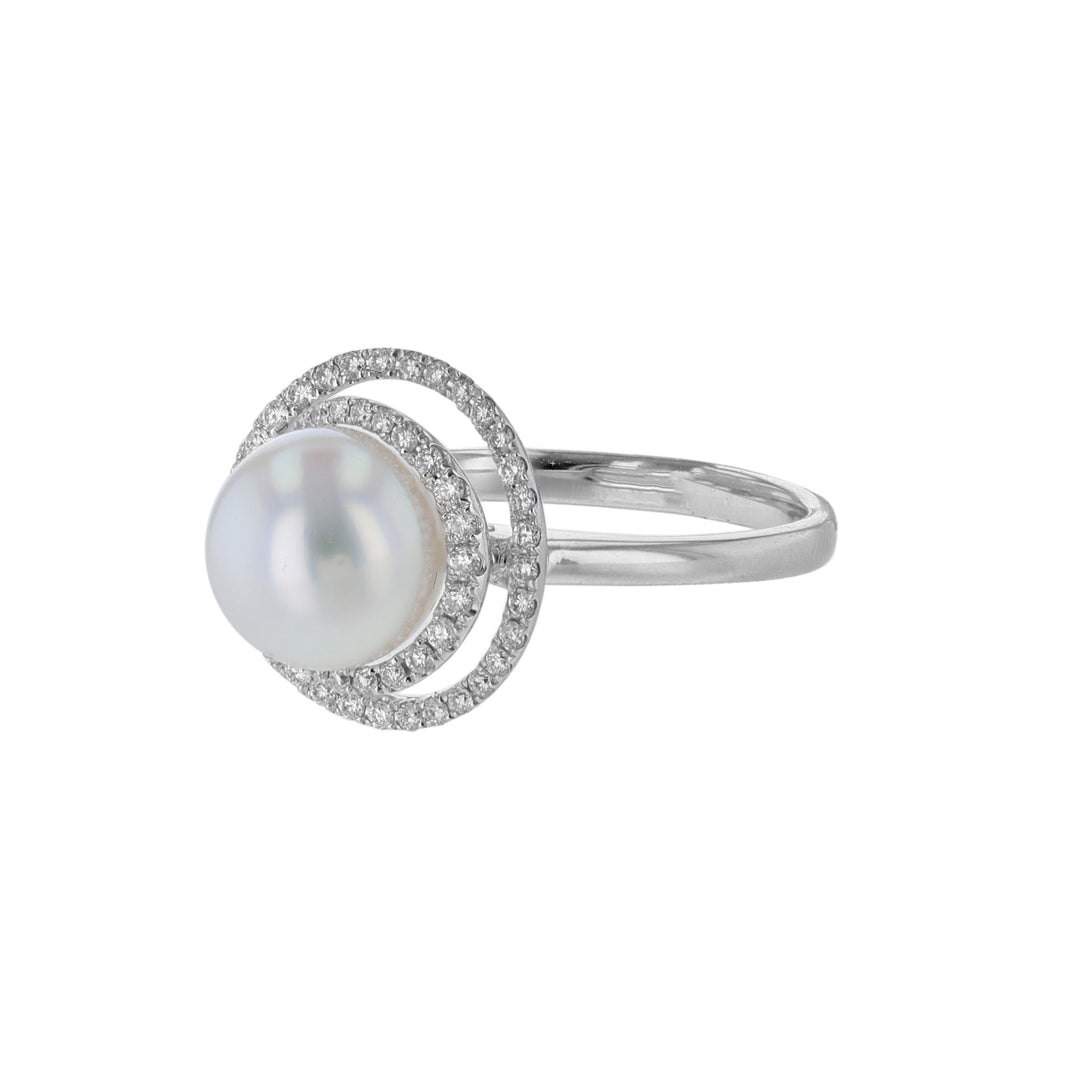 Cultured Pearl Diamond Swirl Halo Ring