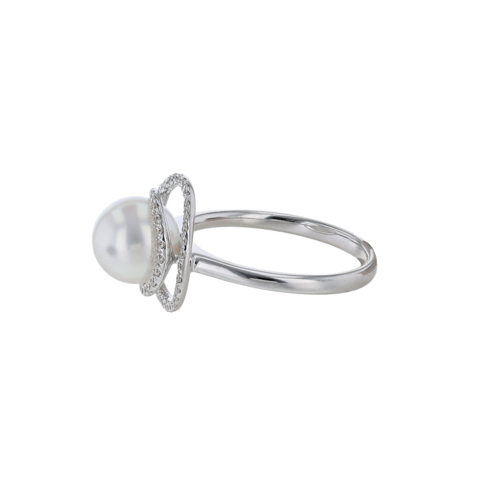Cultured Pearl Diamond Swirl Halo Ring