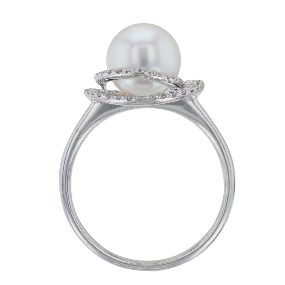 Cultured Pearl Diamond Swirl Halo Ring
