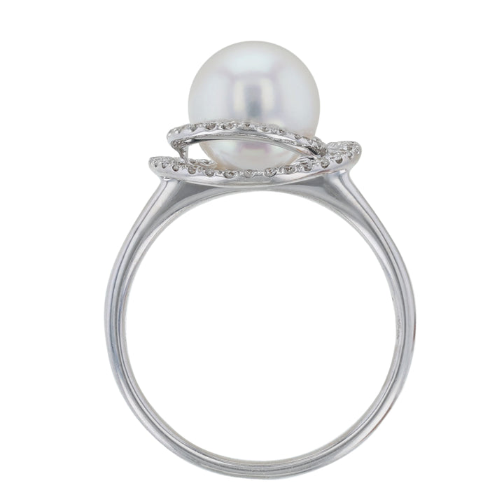 Cultured Pearl Diamond Swirl Halo Ring
