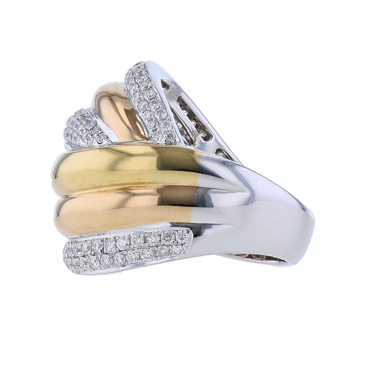 18k Tri Gold High Polish Diamond Woven Ring