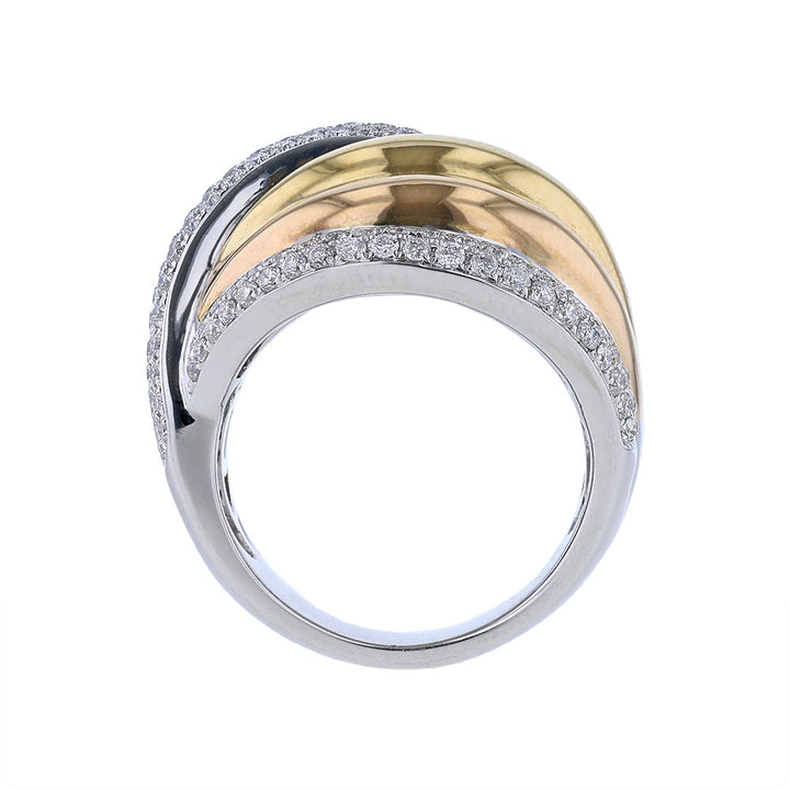 18k Tri Gold High Polish Diamond Woven Ring