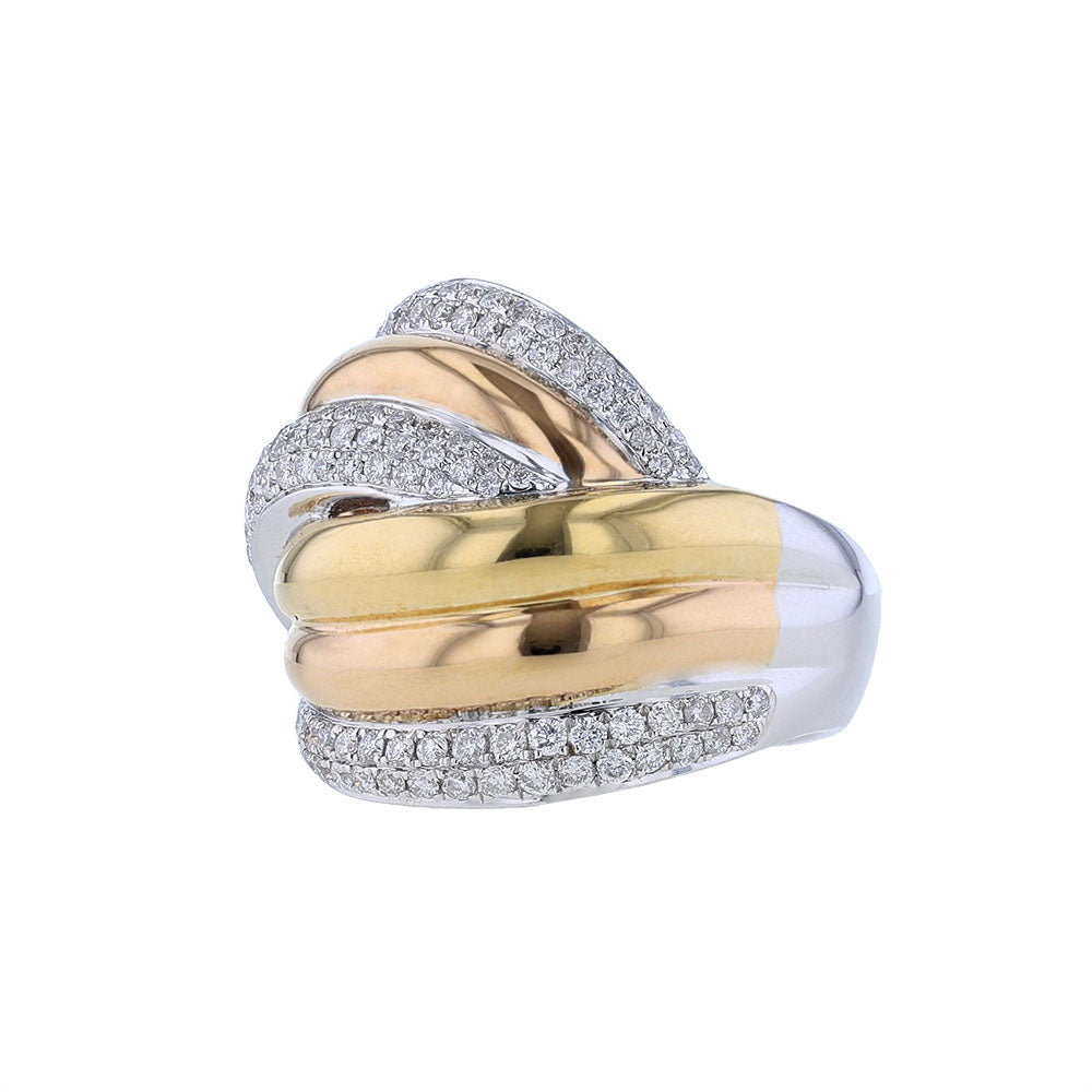 18k Tri Gold High Polish Diamond Woven Ring