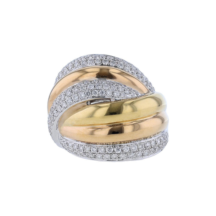 18k Tri Gold High Polish Diamond Woven Ring