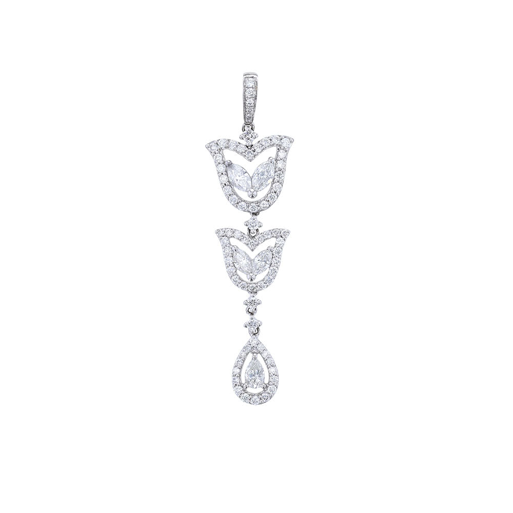 18k White Gold Diamond Floral Motif Necklace