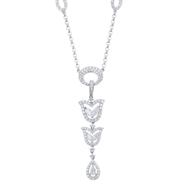 18k White Gold Diamond Floral Motif Necklace