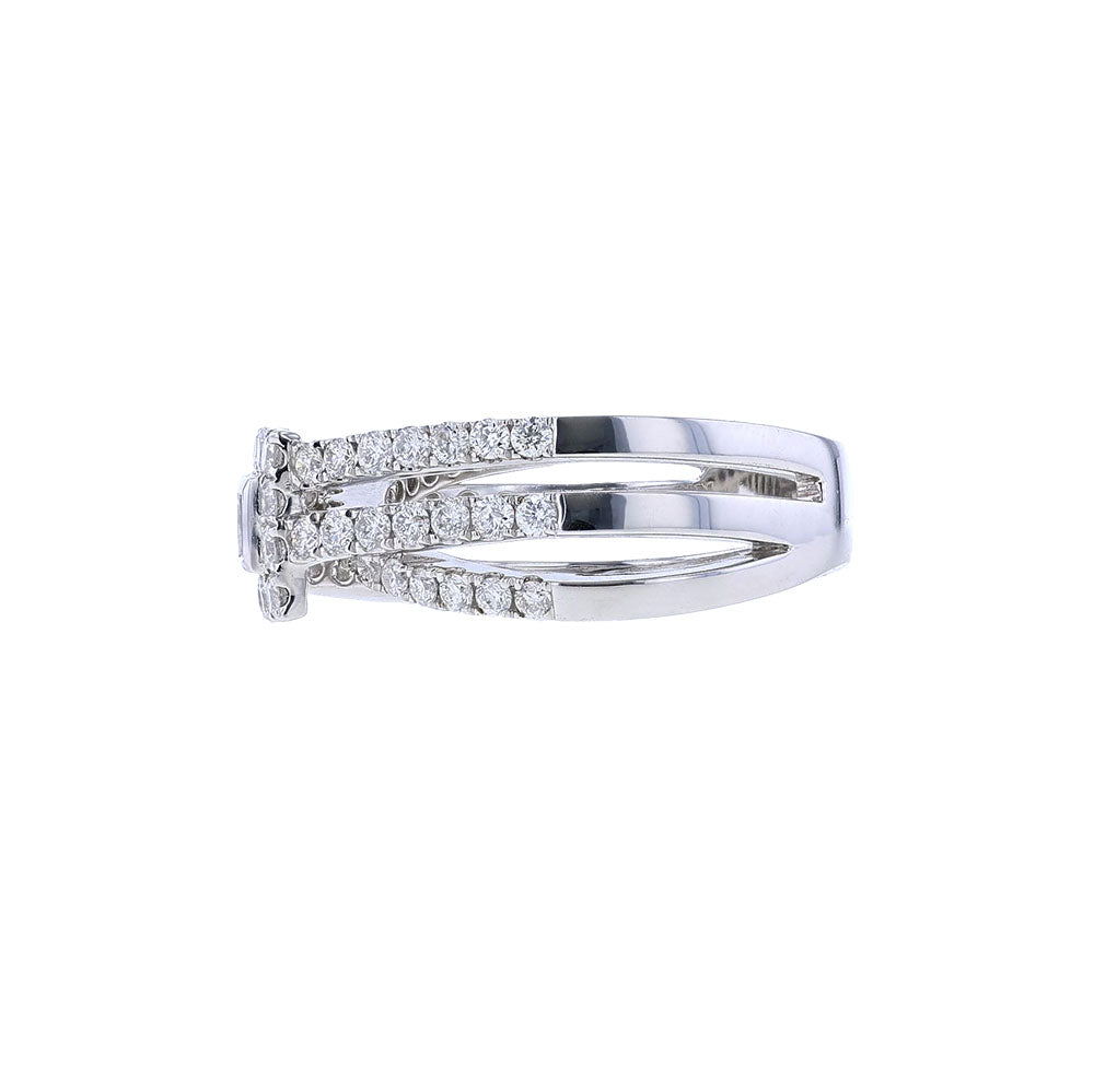 18K White Gold Overlapping Diamond  Cross Over Ring