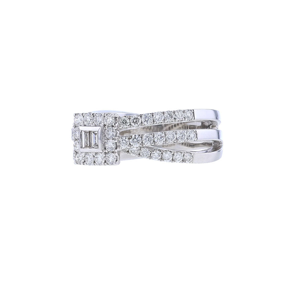 18K White Gold Overlapping Diamond  Cross Over Ring