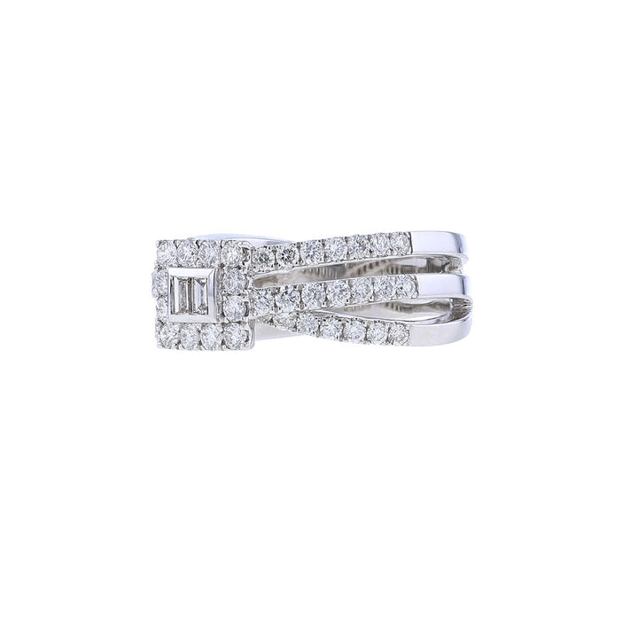 18K White Gold Overlapping Diamond  Cross Over Ring