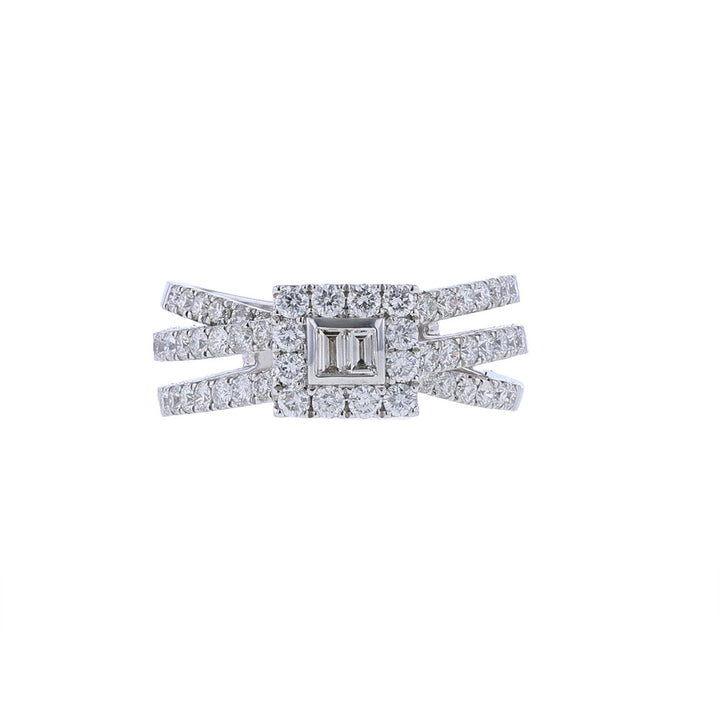 18K White Gold Overlapping Diamond  Cross Over Ring