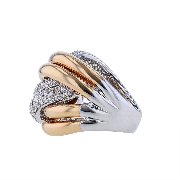 18k Two Tone High Polish Diamond Woven Ring
