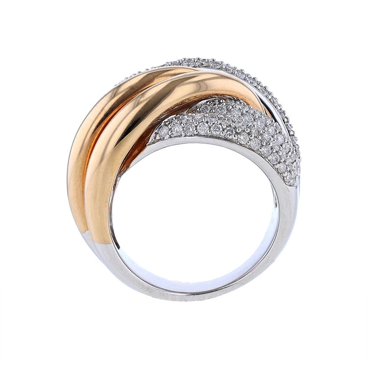 18k Two Tone High Polish Diamond Woven Ring