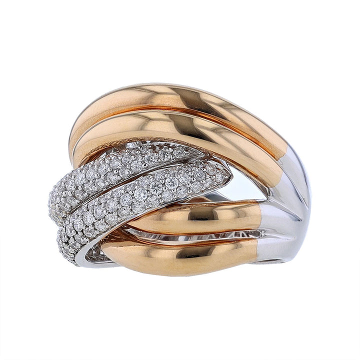 18k Two Tone High Polish Diamond Woven Ring