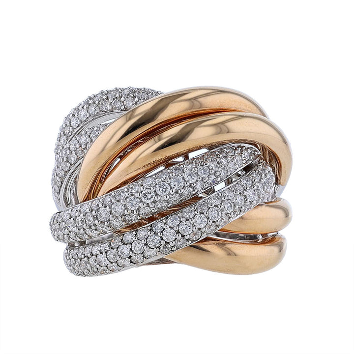 18k Two Tone High Polish Diamond Woven Ring