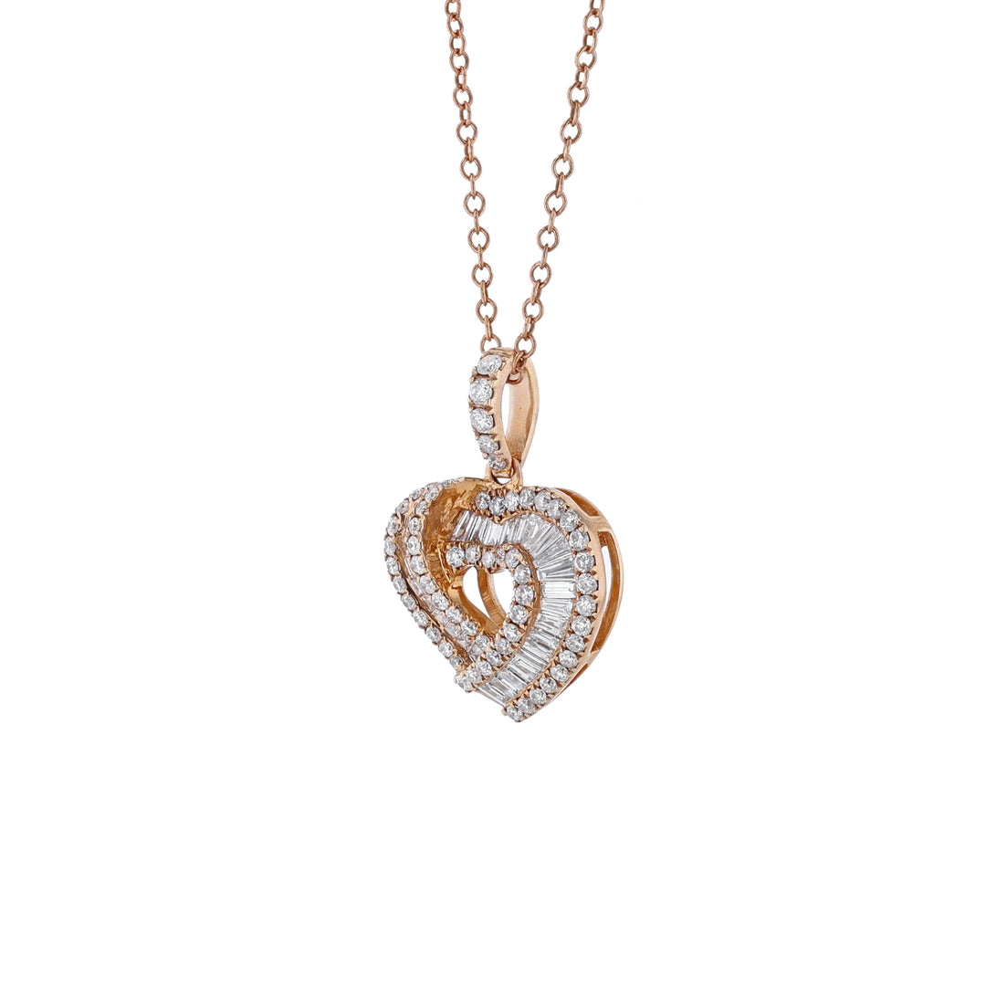 Round Baguette Diamond Twist Heart Necklace