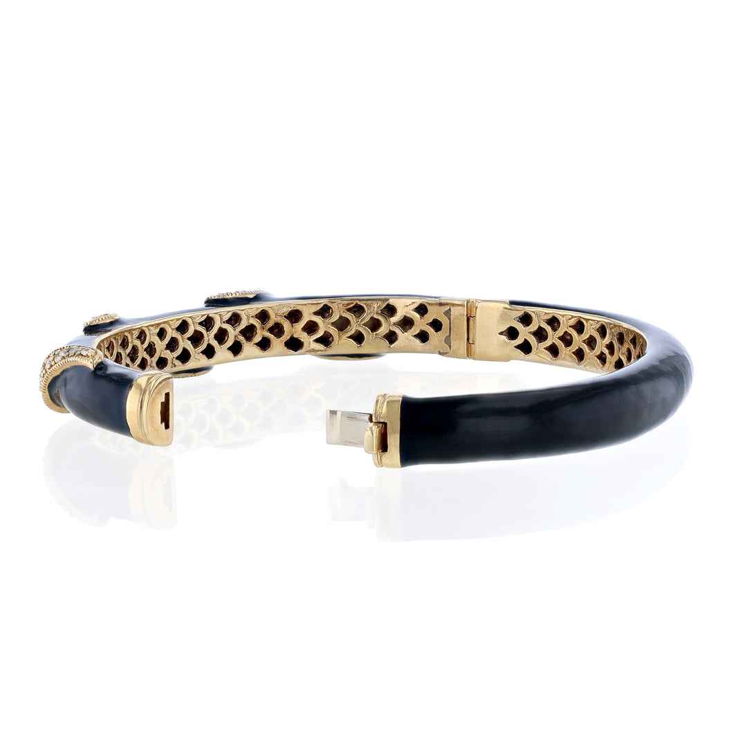 14K Yellow Gold Diamond Black Enamel Bangle