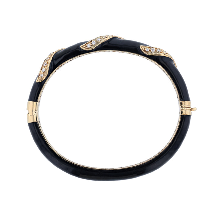 14K Yellow Gold Diamond Black Enamel Bangle