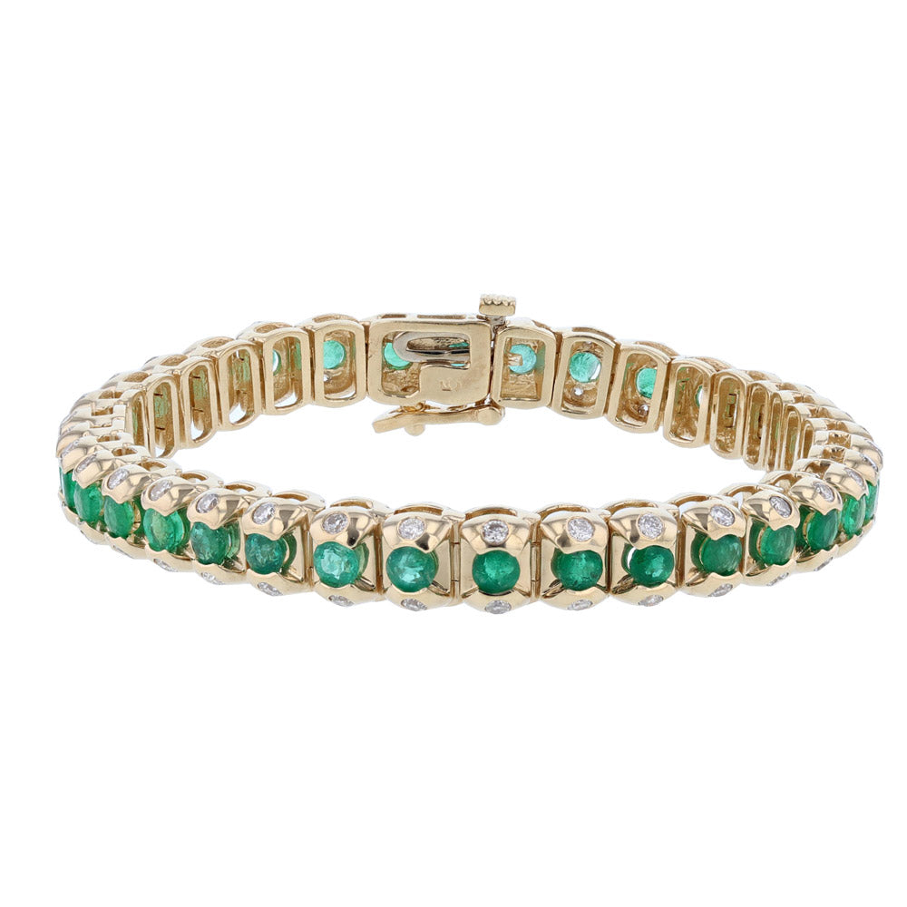 14KY Gold Emerald Diamond Tennis Bracelet