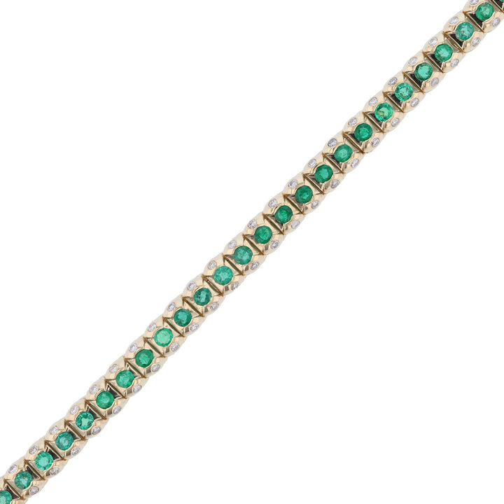 14KY Gold Emerald Diamond Tennis Bracelet