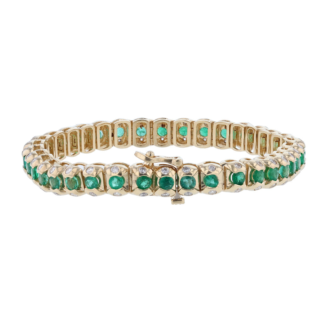 14KY Gold Emerald Diamond Tennis Bracelet