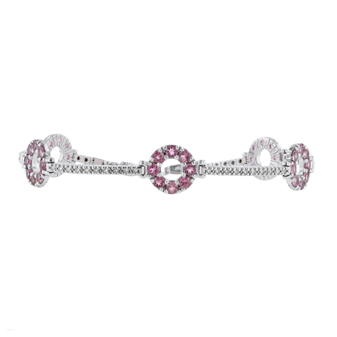 Pink Tourmaline Round Link Diamond Bracelet
