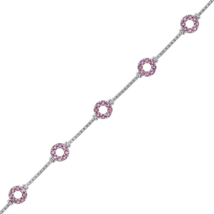 Pink Tourmaline Round Link Diamond Bracelet