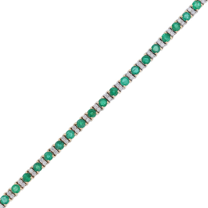 14K Two Tone Emerald Diamond Tennis Bracelet
