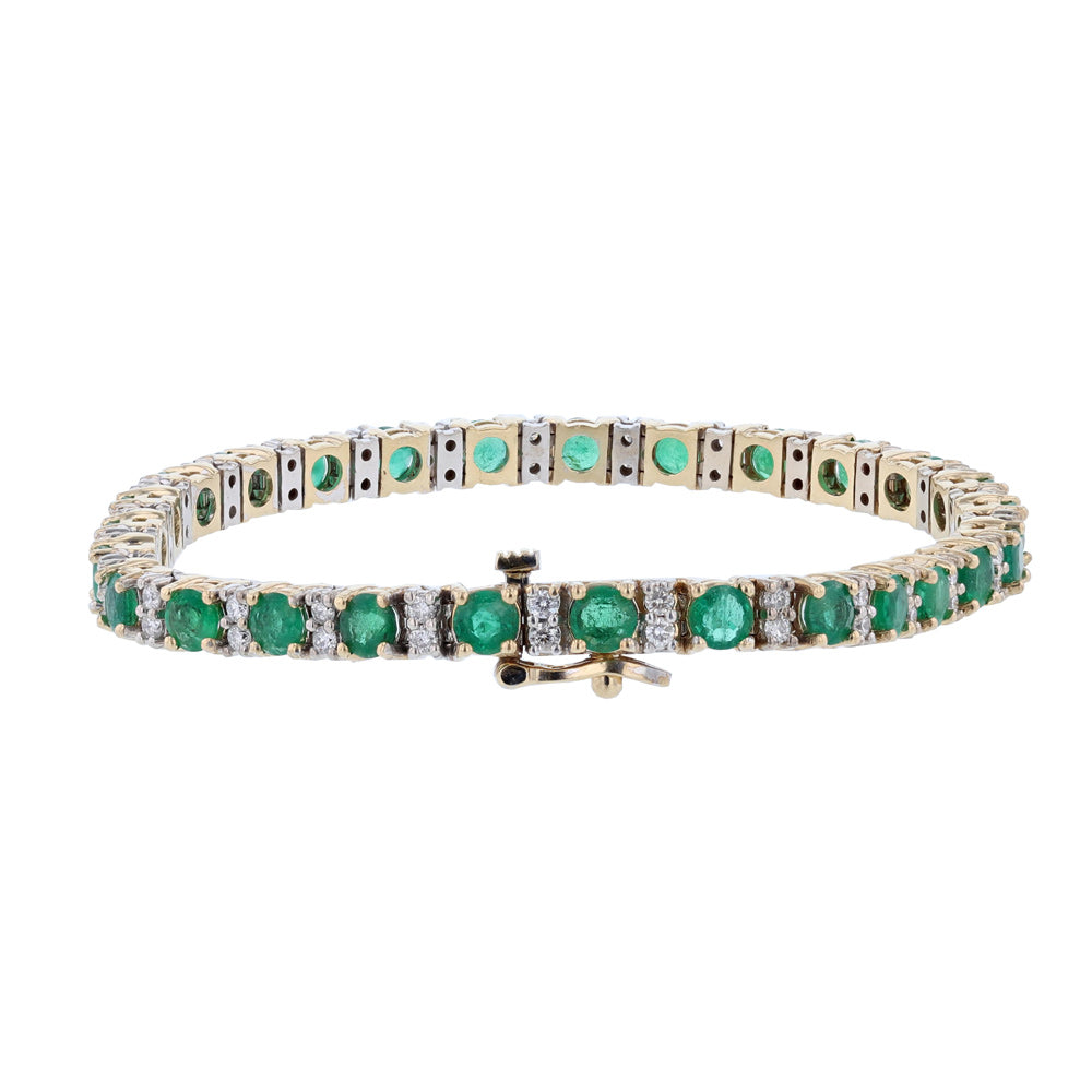 14K Two Tone Emerald Diamond Tennis Bracelet