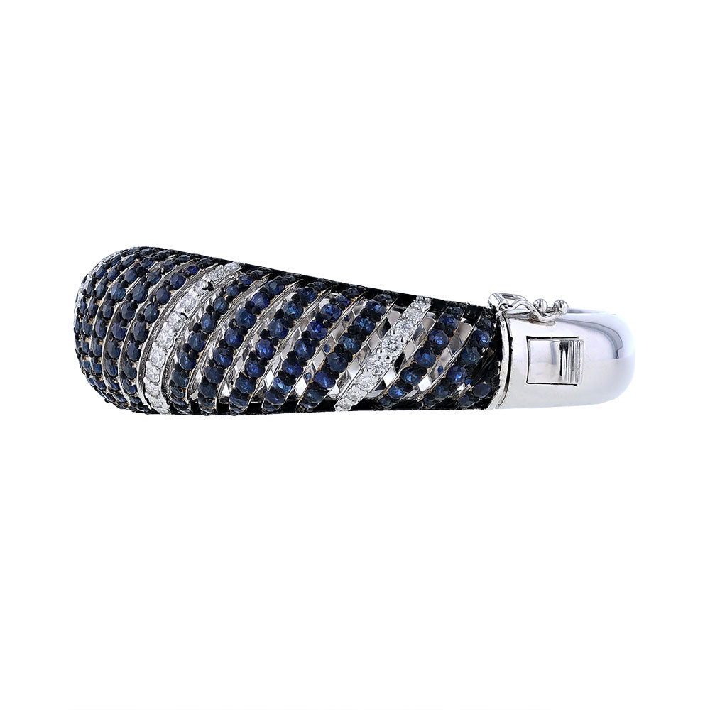 14k White Gold Sapphire Diamond Bangle