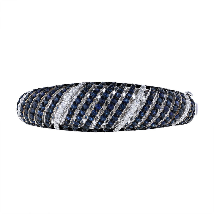 14k White Gold Sapphire Diamond Bangle