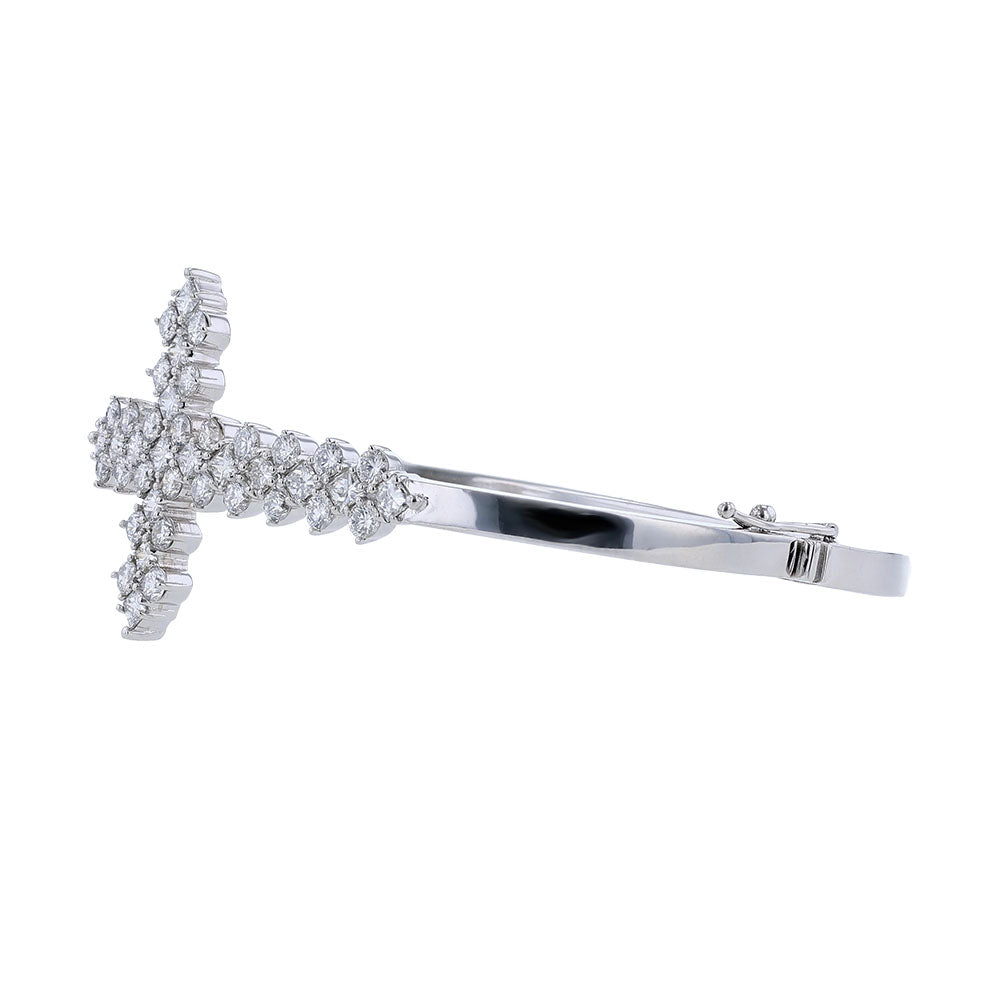 14k White Gold Diamond Cross Bangle