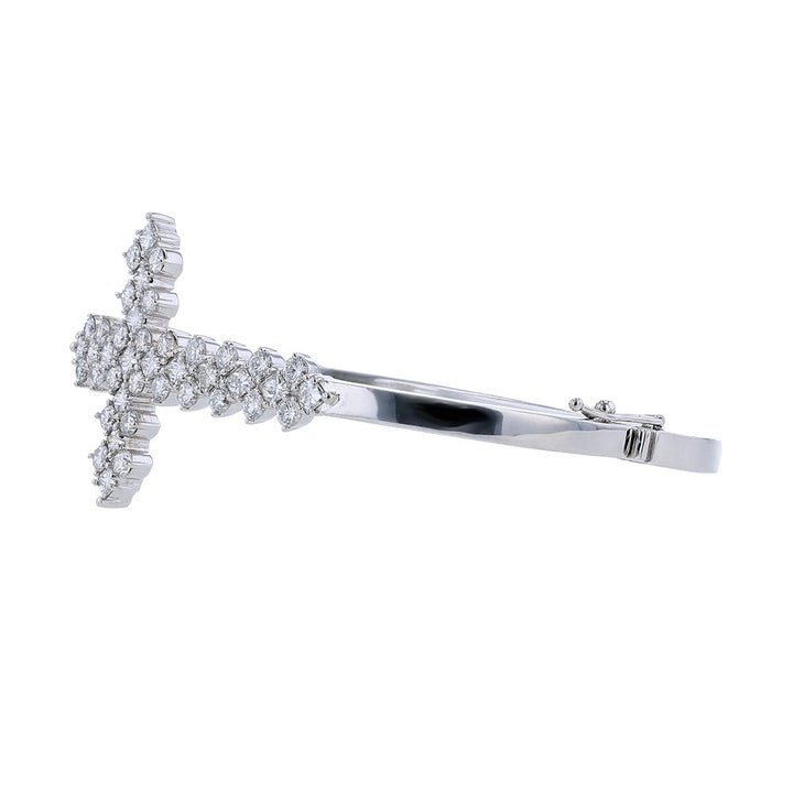 14k White Gold Diamond Cross Bangle