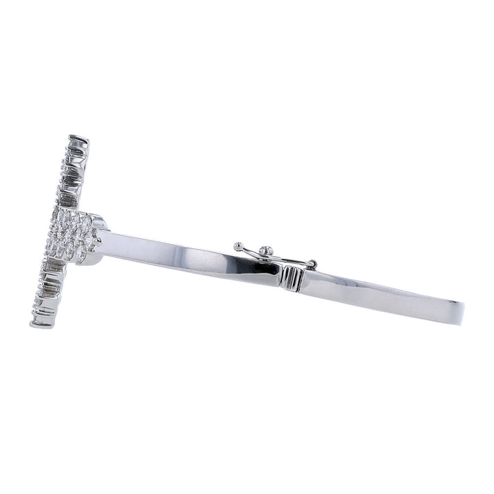 14k White Gold Diamond Cross Bangle