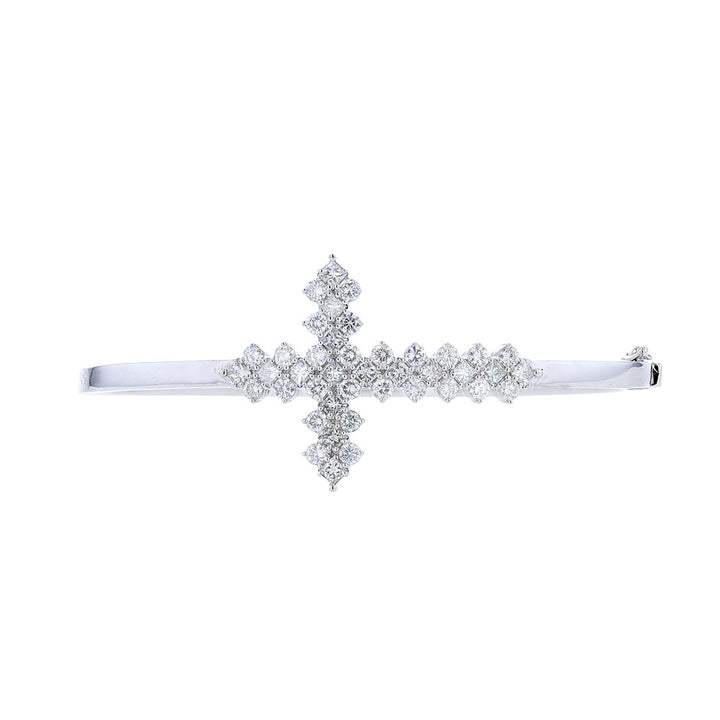 14k White Gold Diamond Cross Bangle