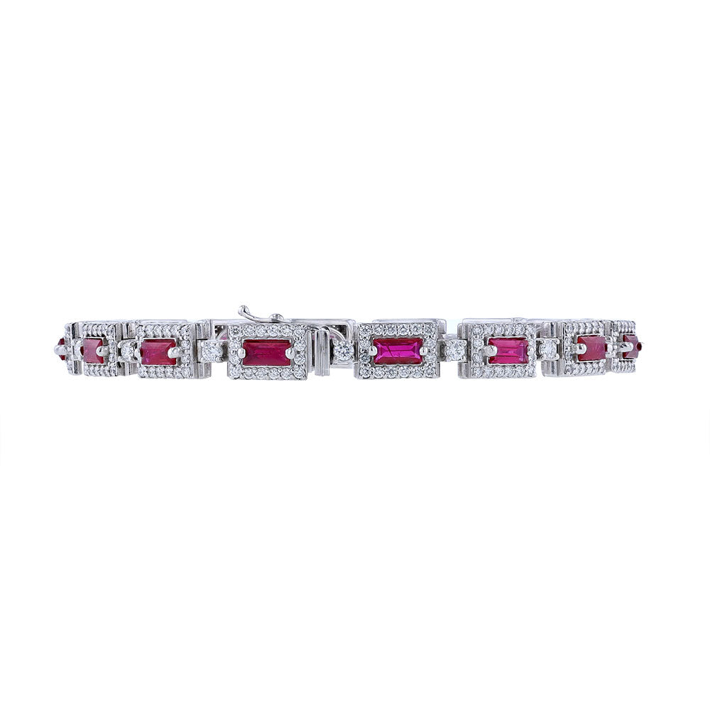 14K White Gold Ruby Diamond Tennis Bracelet
