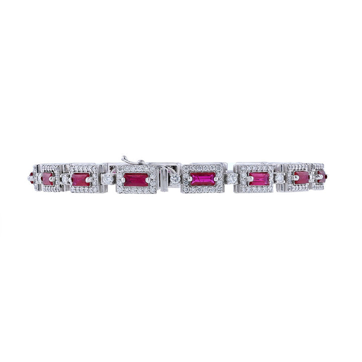 14K White Gold Ruby Diamond Tennis Bracelet