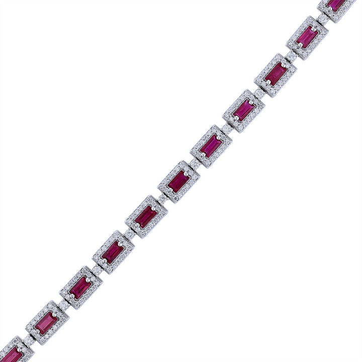 14K White Gold Ruby Diamond Tennis Bracelet
