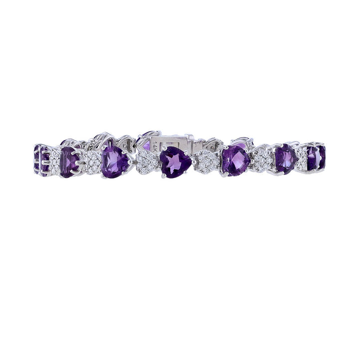 14K White Gold Amethyst Heart Tennis Bracelet