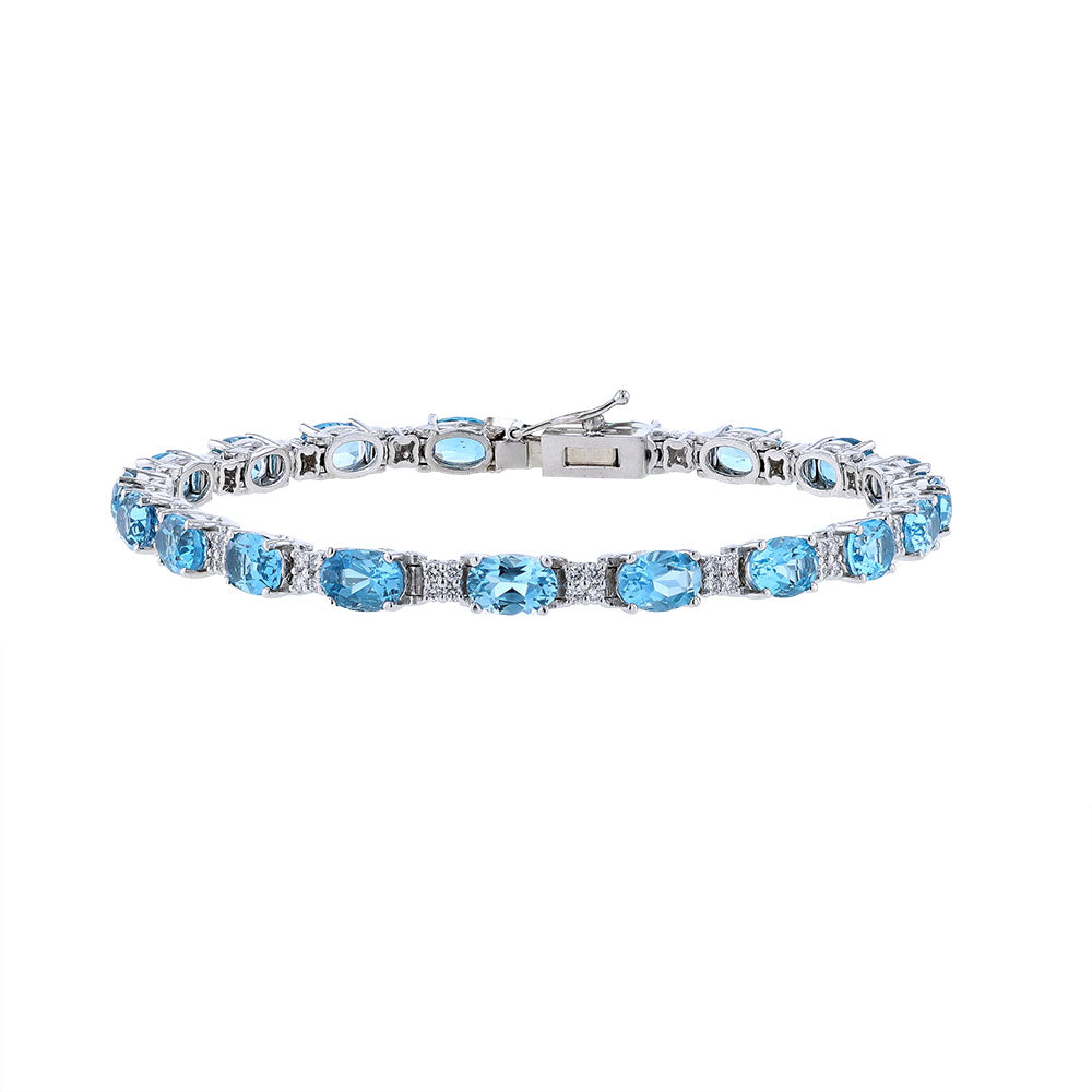 14K White Gold Topaz Diamond Tennis Bracelet