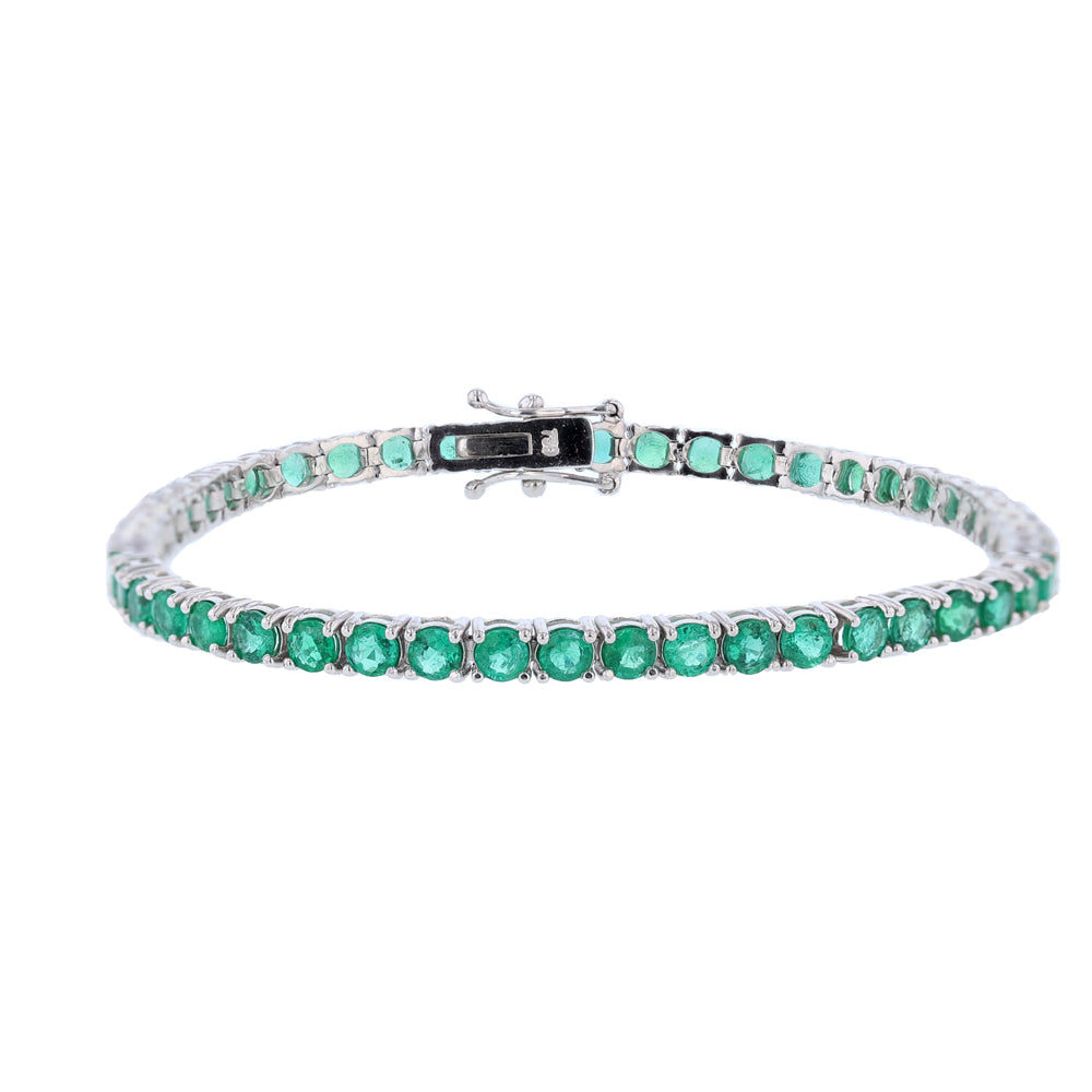 14K White Gold Emerald Tennis Bracelet