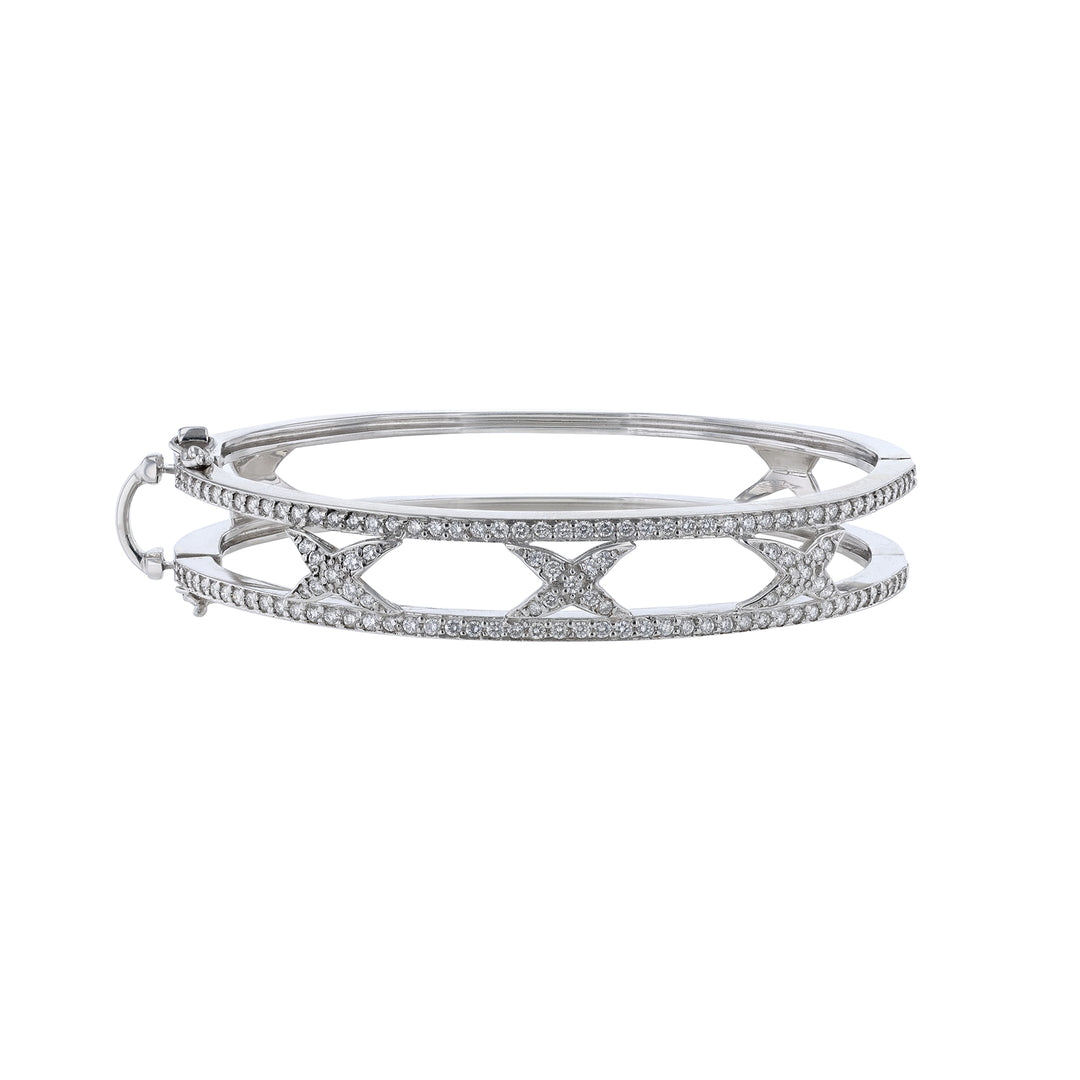18K White Gold Diamond X Red Enamel Bangle Set