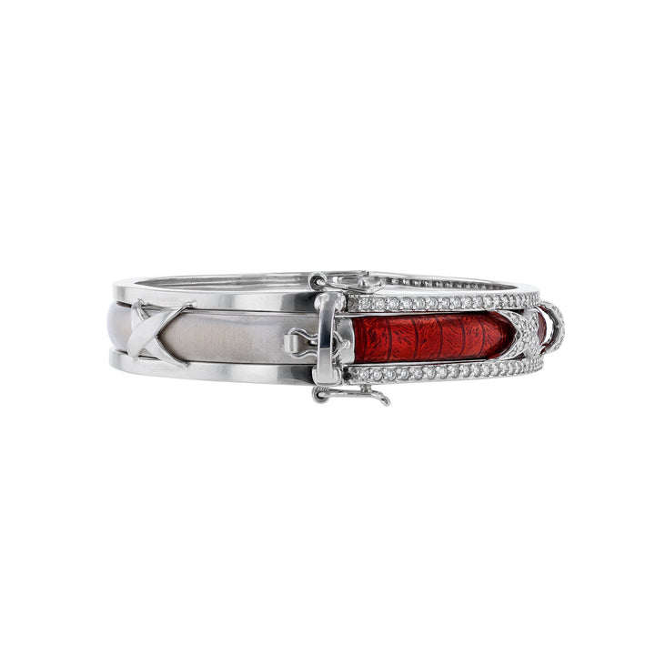 18K White Gold Diamond X Red Enamel Bangle Set