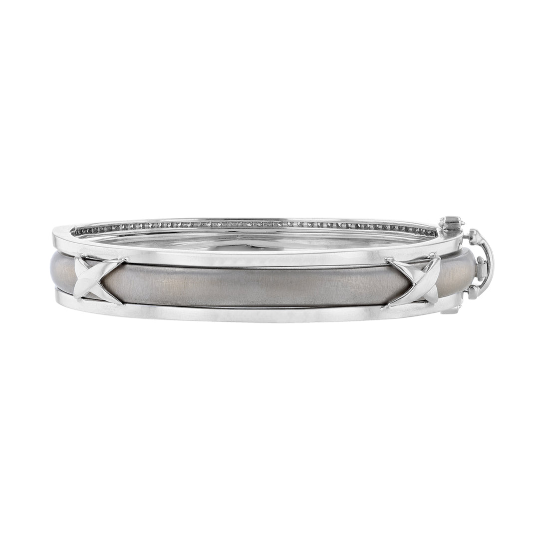 18K White Gold Diamond X Red Enamel Bangle Set