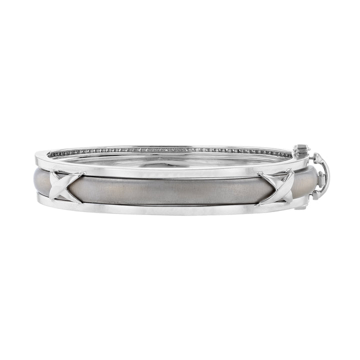18K White Gold Diamond X Red Enamel Bangle Set