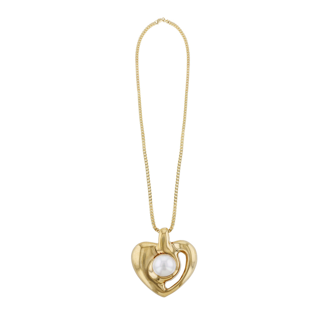 18K Yellow Gold Heart Mobe Pearl Necklace