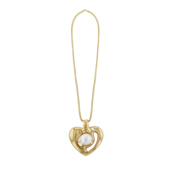 18K Yellow Gold Heart Mobe Pearl Necklace