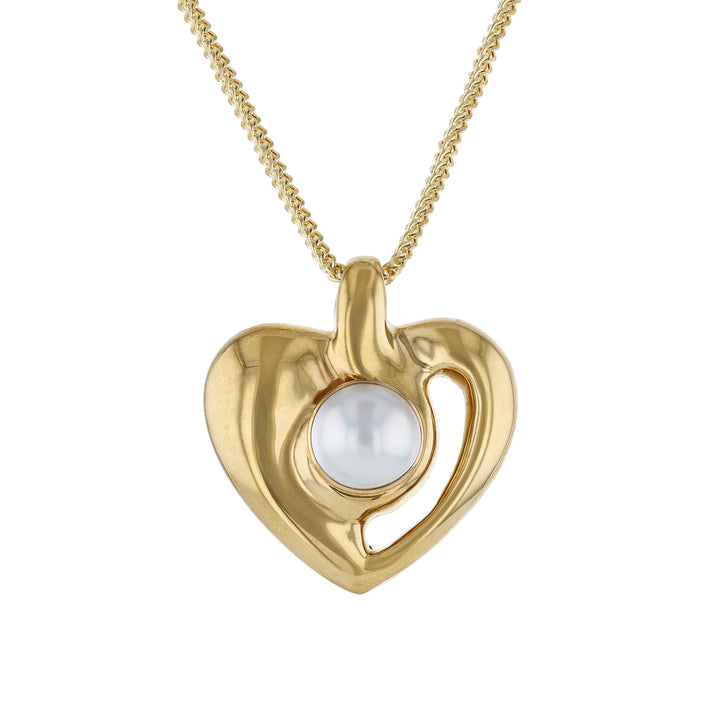 18K Yellow Gold Heart Mobe Pearl Necklace