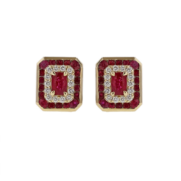 14K Yellow Gold Ruby Diamond Earrings