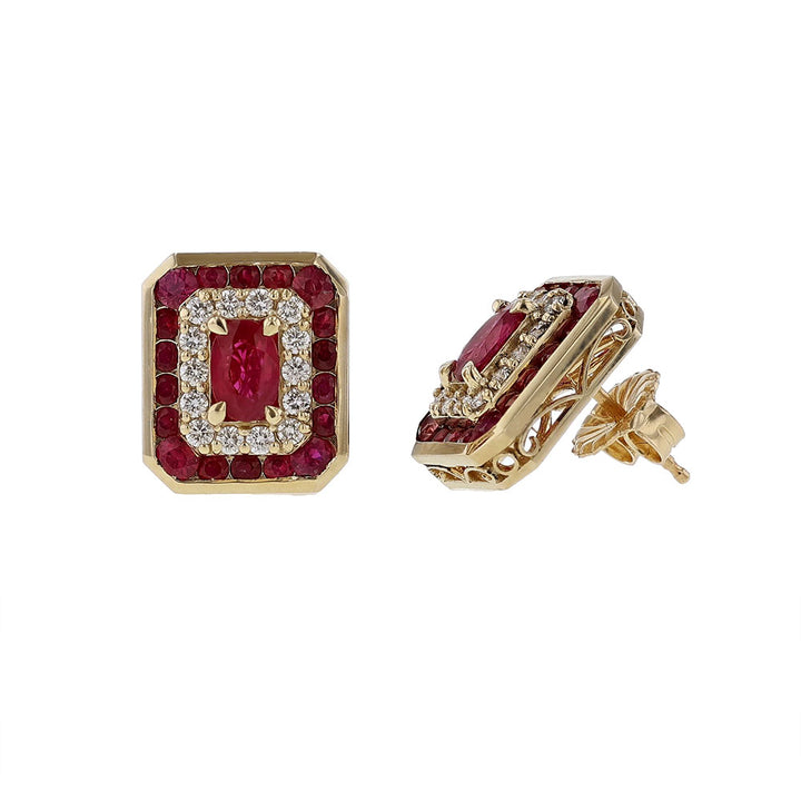 14K Yellow Gold Ruby Diamond Earrings
